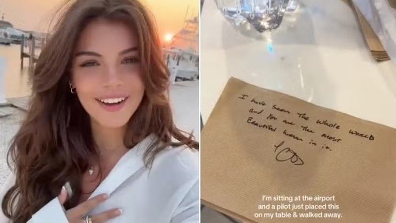Piloto deixa mensagem romântica em guardanapo para influencer