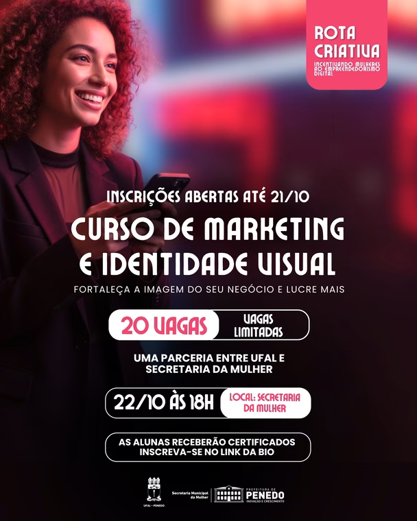 Curso gratuito de Marketing e Identidade Visual para mulheres