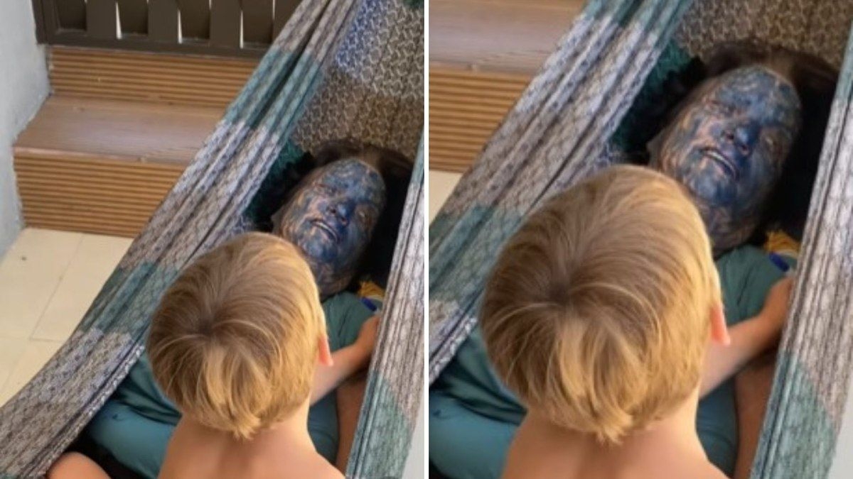 Criança pinta o rosto da avó e viraliza