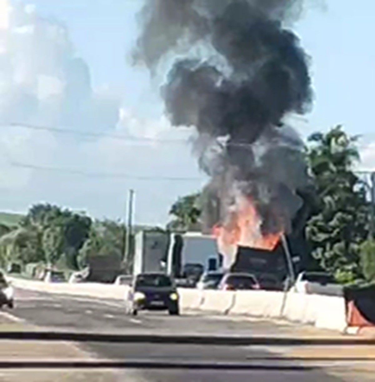Caminhão pega fogo na AL-110 em São Sebastião