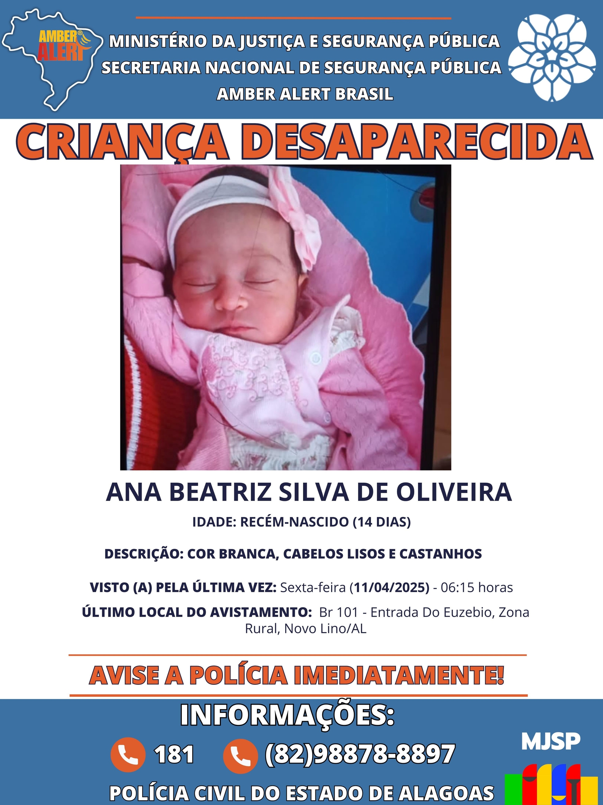 Força-tarefa busca recém-nascida sequestrada em Alagoas