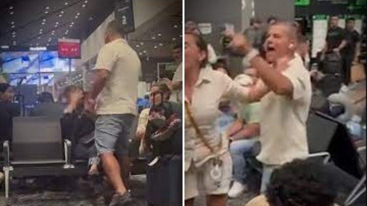 Homem agride mulher em aeroporto na Colômbia