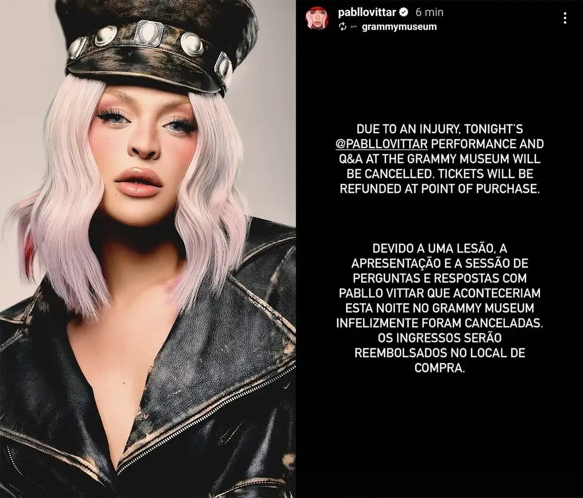 Pabllo Vittar Anuncia Cancelamento de Show no Grammy