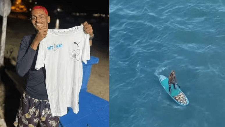 Barraqueiro de praia usa prancha para ir a cruzeiro de Neymar e é notado por amigos do jogador
