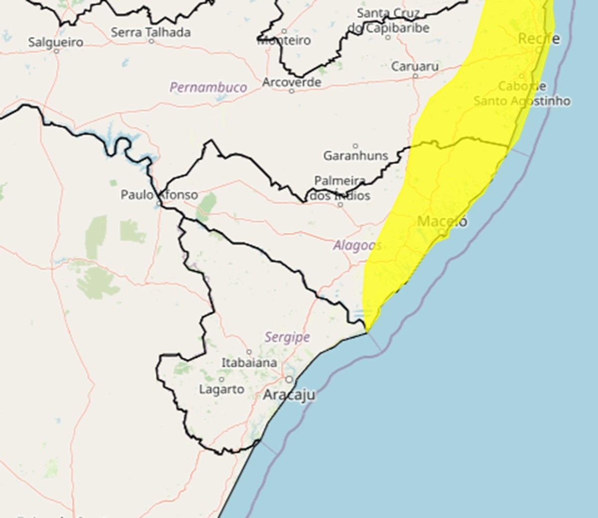 Alerta de chuvas em Alagoas para 47 cidades