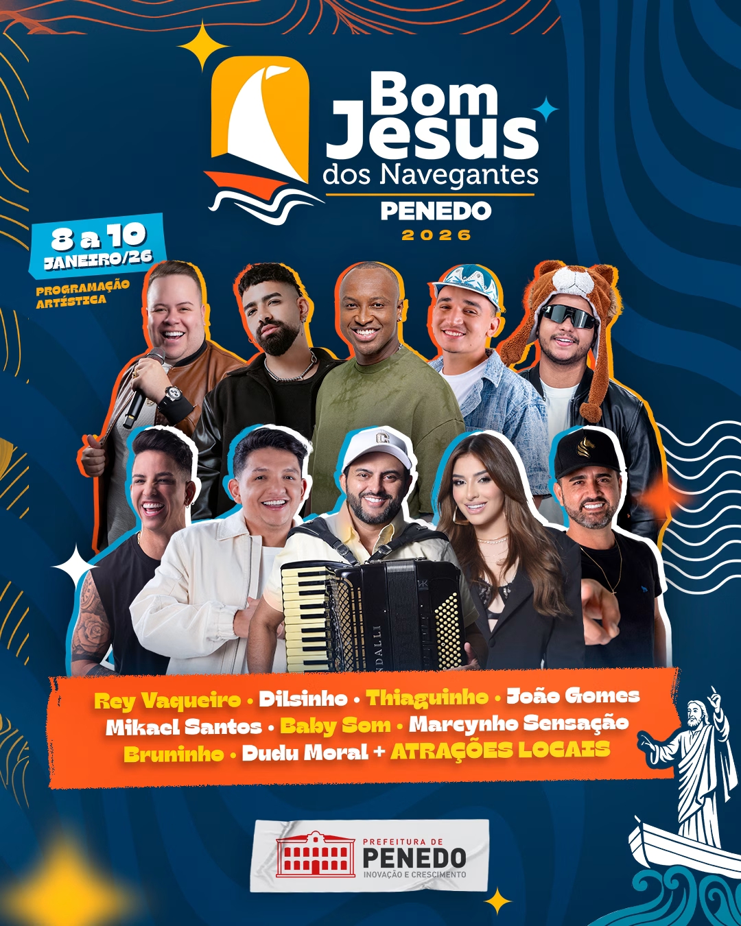 Atrações do Bom Jesus dos Navegantes 2026 em Penedo