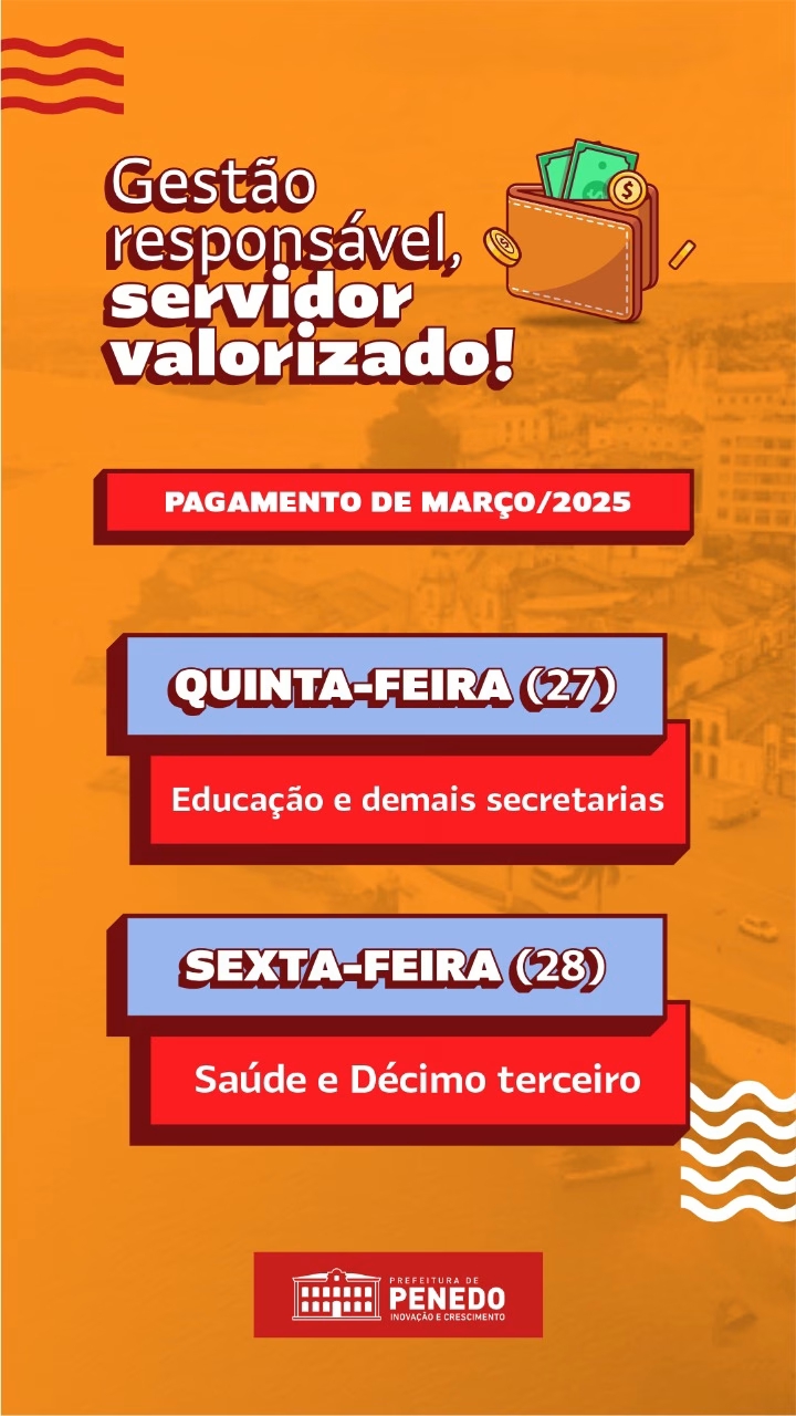 Prefeitura de Penedo inicia pagamento de salários em março