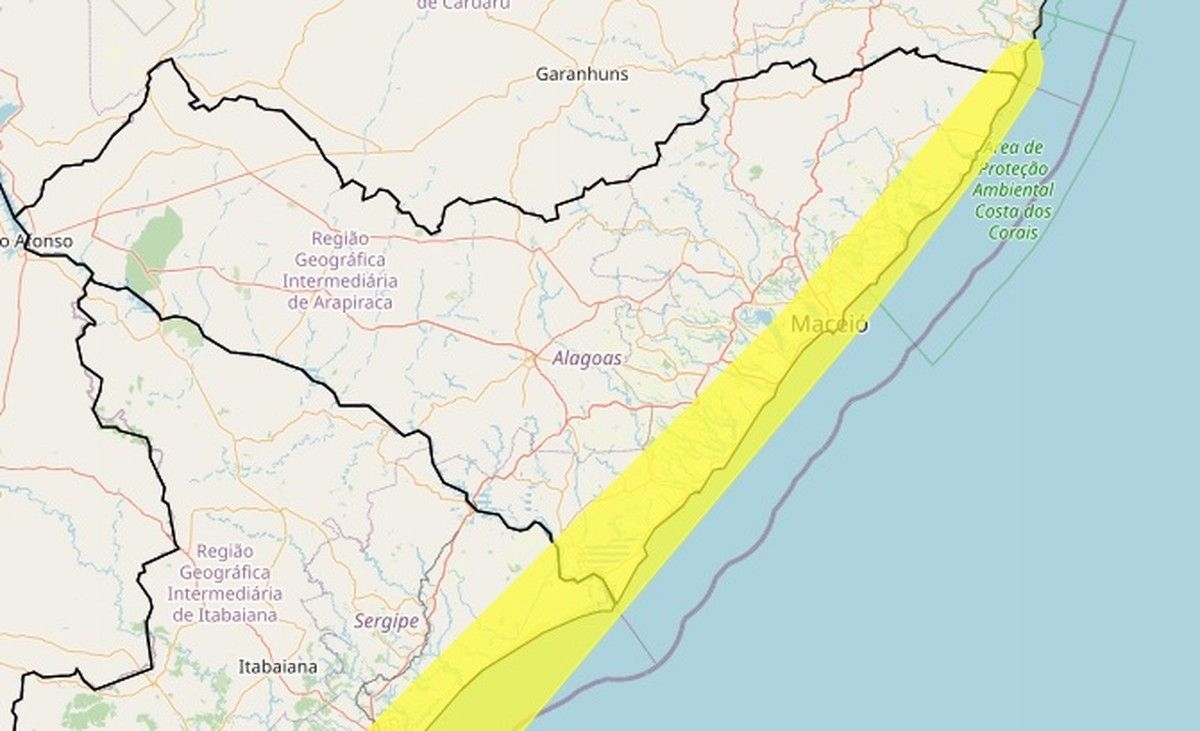 Inmet alerta chuva para 25 cidades de Alagoas