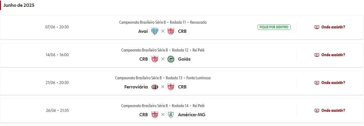 CRB terá quatro jogos importantes na Série B em junho