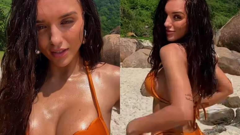 De biquíni cavado, Rafa Kalimann renova bronzeado na praia
