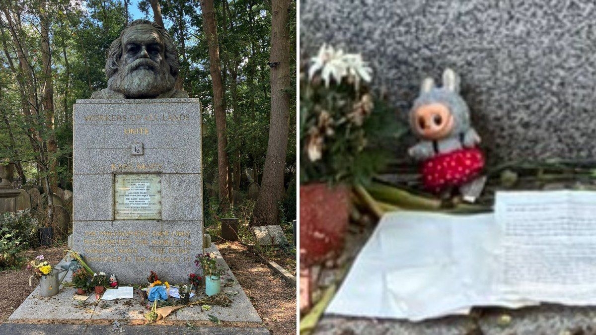 Boneco Labubu encontrado no túmulo de Karl Marx