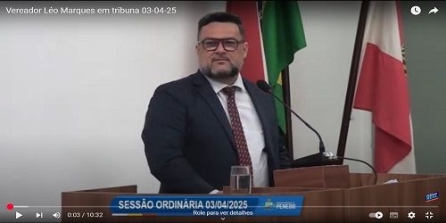 Vereador e líder da bancada governista, Léo Marques, faz brilhante discurso para um novato.