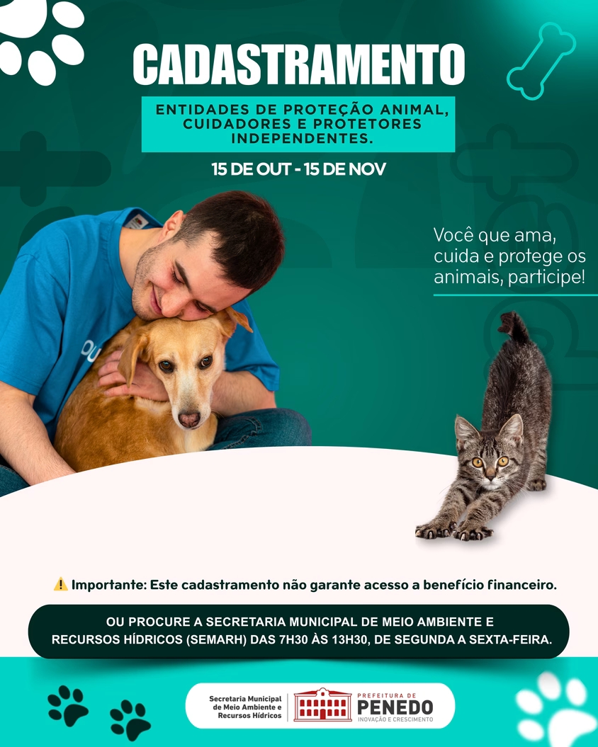 Cadastro para proteção animal é aberto pela Prefeitura de Penedo