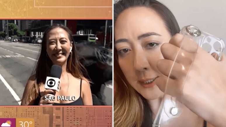 Repórter mostra capa de celular que impediu assalto durante ao vivo no 'Encontro'