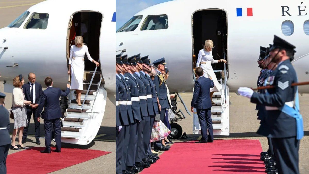 Brigitte Macron ignora ajuda de Emmanuel ao descer do avião